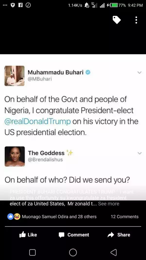 Nigerians Got No Chill: See How A Nigerian Replied Buhari After He Congratulated Trump